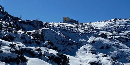 Winterhochzeit - Art der Location: Waldhochzeit - Ausblick von der Terrasse der Gjaid-Alm. - Gjaid Alm