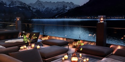 Winterhochzeit - Trauung im Freien - Die Lounge-Terrasse des Bellevue mit Blick auf den Zeller See. - Seehotel Bellevue****s