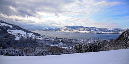 Winterhochzeit - Umgebung: in den Bergen - Oberösterreich - Blick auf den Attersee. - Feldbauernhof