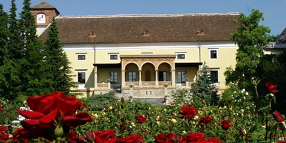Winterhochzeit - Weinkeller - Niederösterreich - Blick vom Rosengarten auf die Schloss Weikersdorfer Rosenterrasse.  - Hotel Schloss Weikersdorf