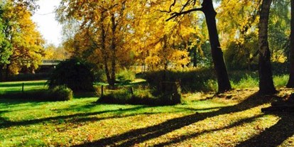 Winterhochzeit - Perfekte Jahreszeit: Herbst-Hochzeit - Lüneburger Heide - Blick in den Garten, hier besteht die Aufstellmöglichkeit für ein Festzelt - Gutshof im Oertzetal in Oldendorf bei Hermannsburg