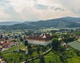 Hochzeitslocation: Luftaufnahme des Schloss Stainz in der Steiermark. - Schloss Stainz