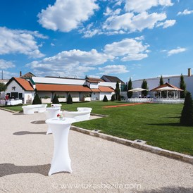 Hochzeitslocation: Zwischen Schloss und Schlosspark befindet sich der weitläuftige Vorhof mit Stehtischen zum gemütlichen Entspannen. - Schloss Raggendorf