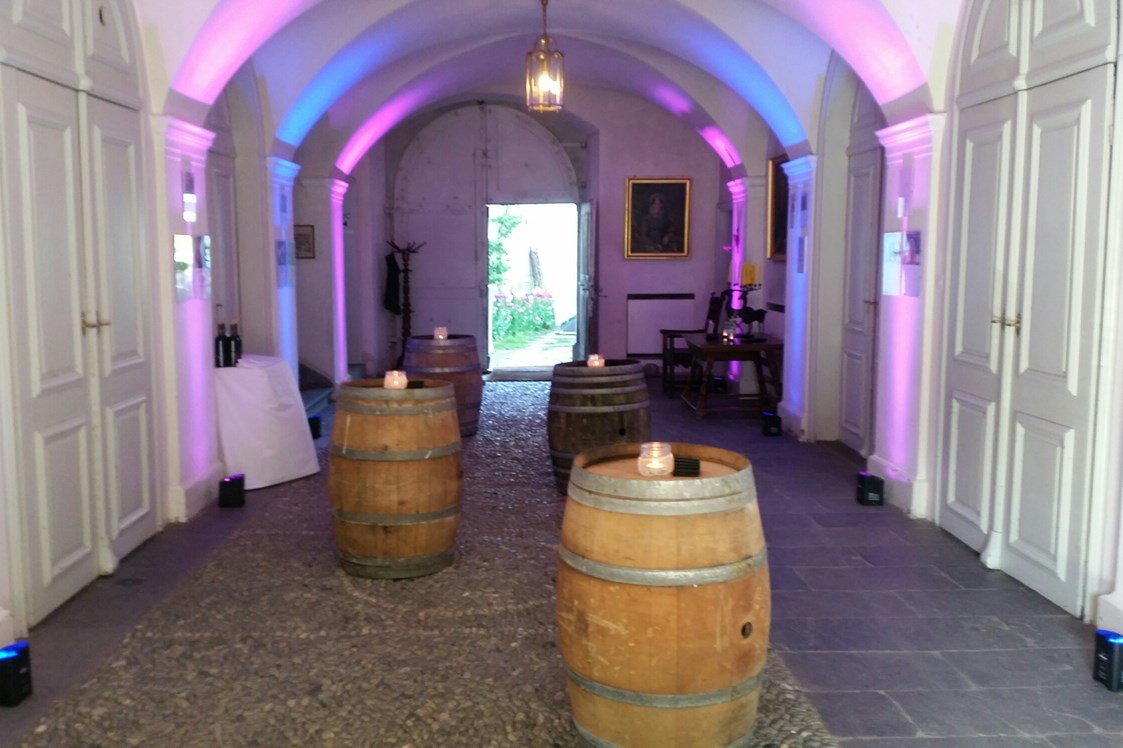 Hochzeitslocation: Schlossgang, ideal für Stehapéros, Flying Dinner, mit wunderbarer gewölbter Decke - Event Schloss Reichenau