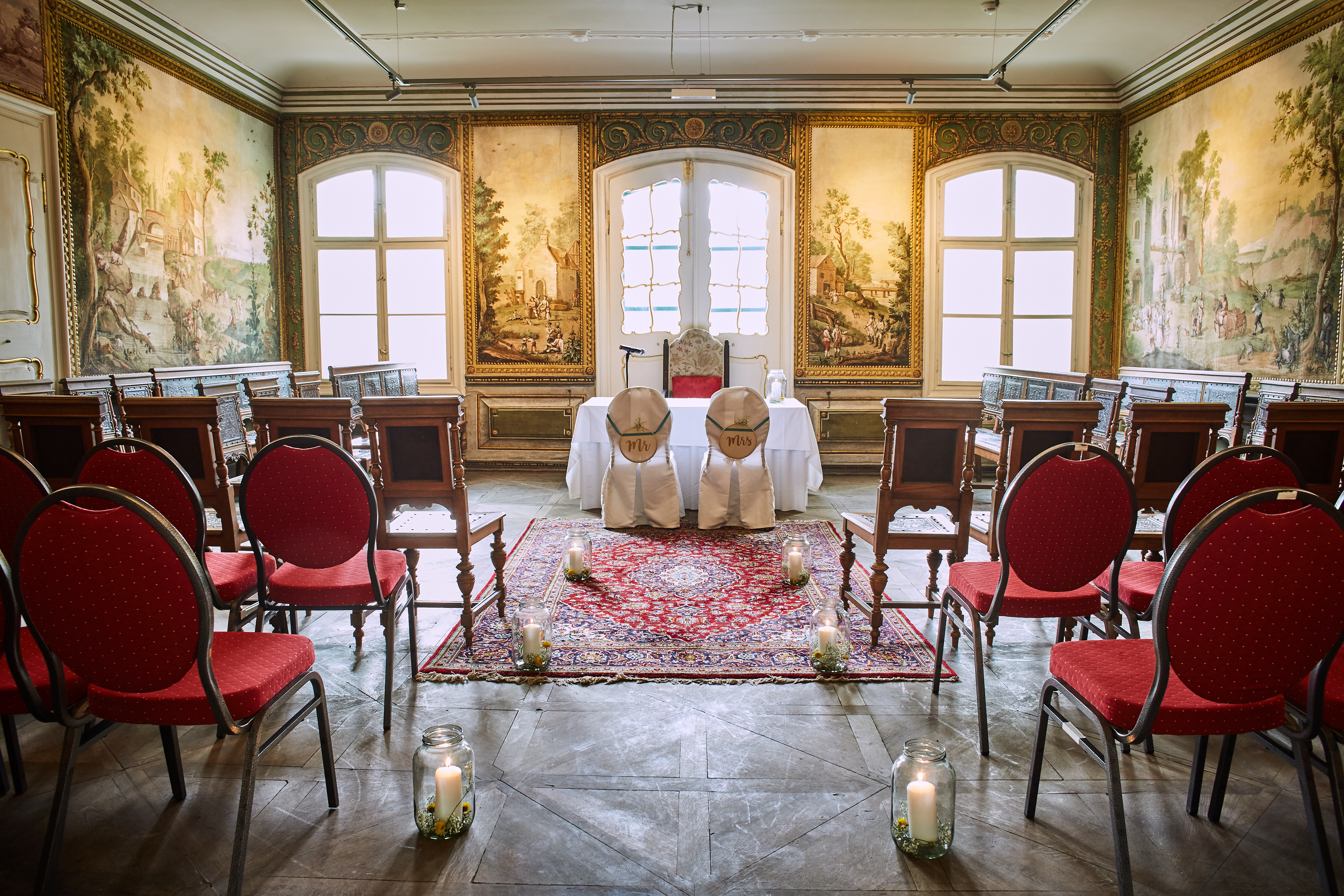 Schloß Luberegg Angaben zu den Festsälen Tapetenzimmer